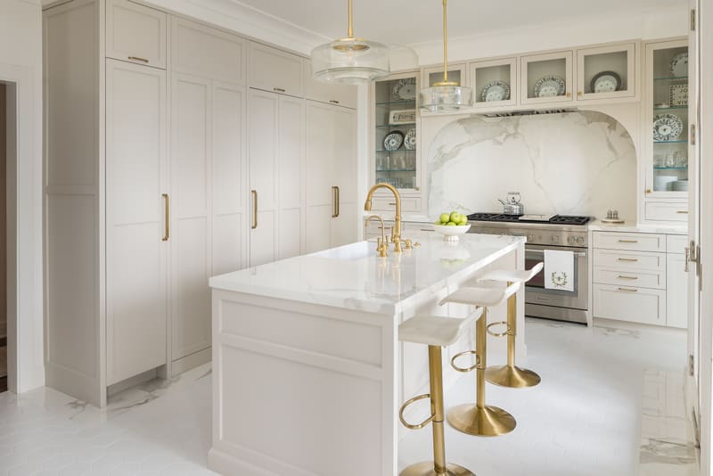 Marble island with brass accents