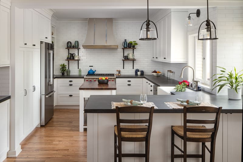 Classic white kitchen with dark counters